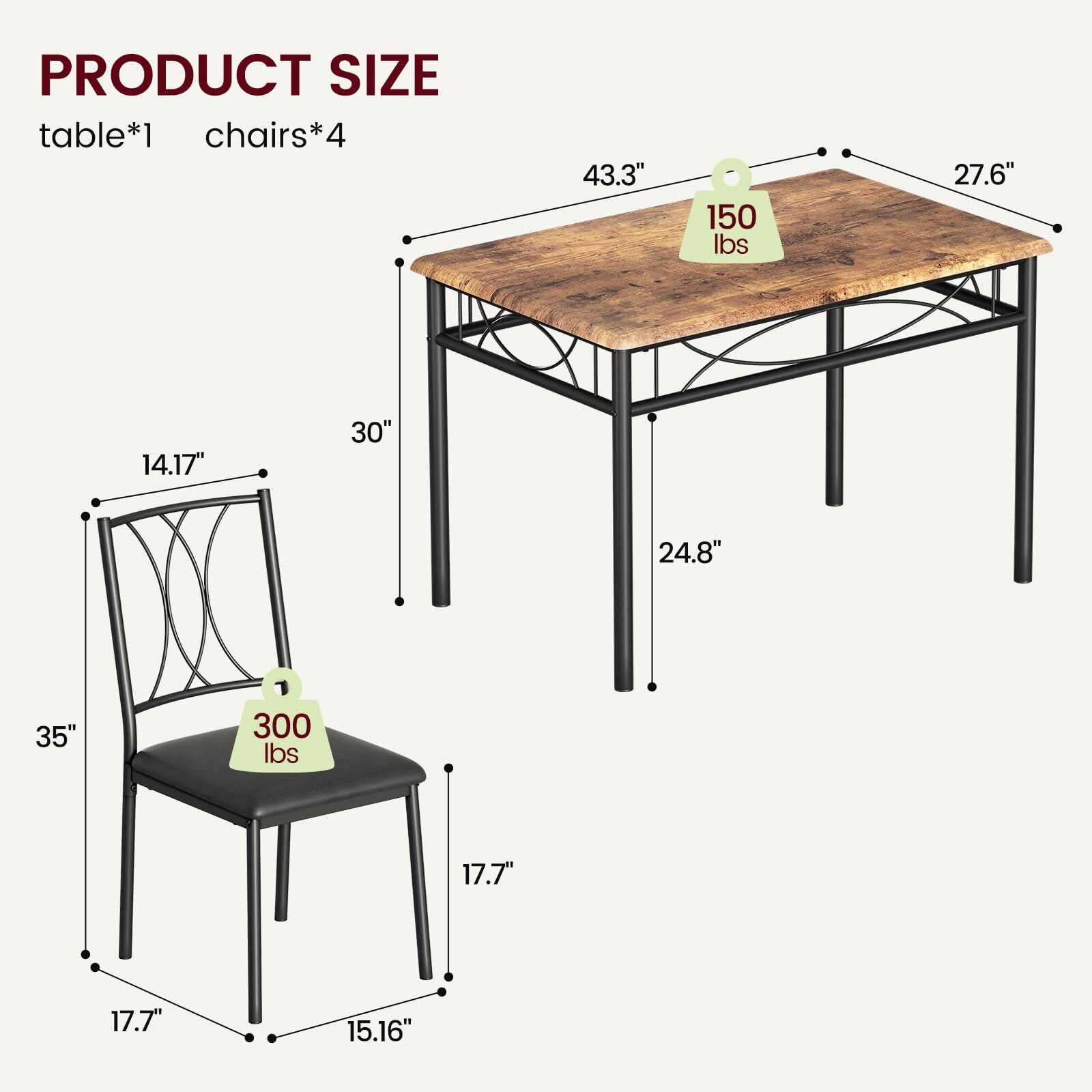 ✅5-Piece Dining Table Set for Small Space Kitchen Table Set for 4 Dining Room Se