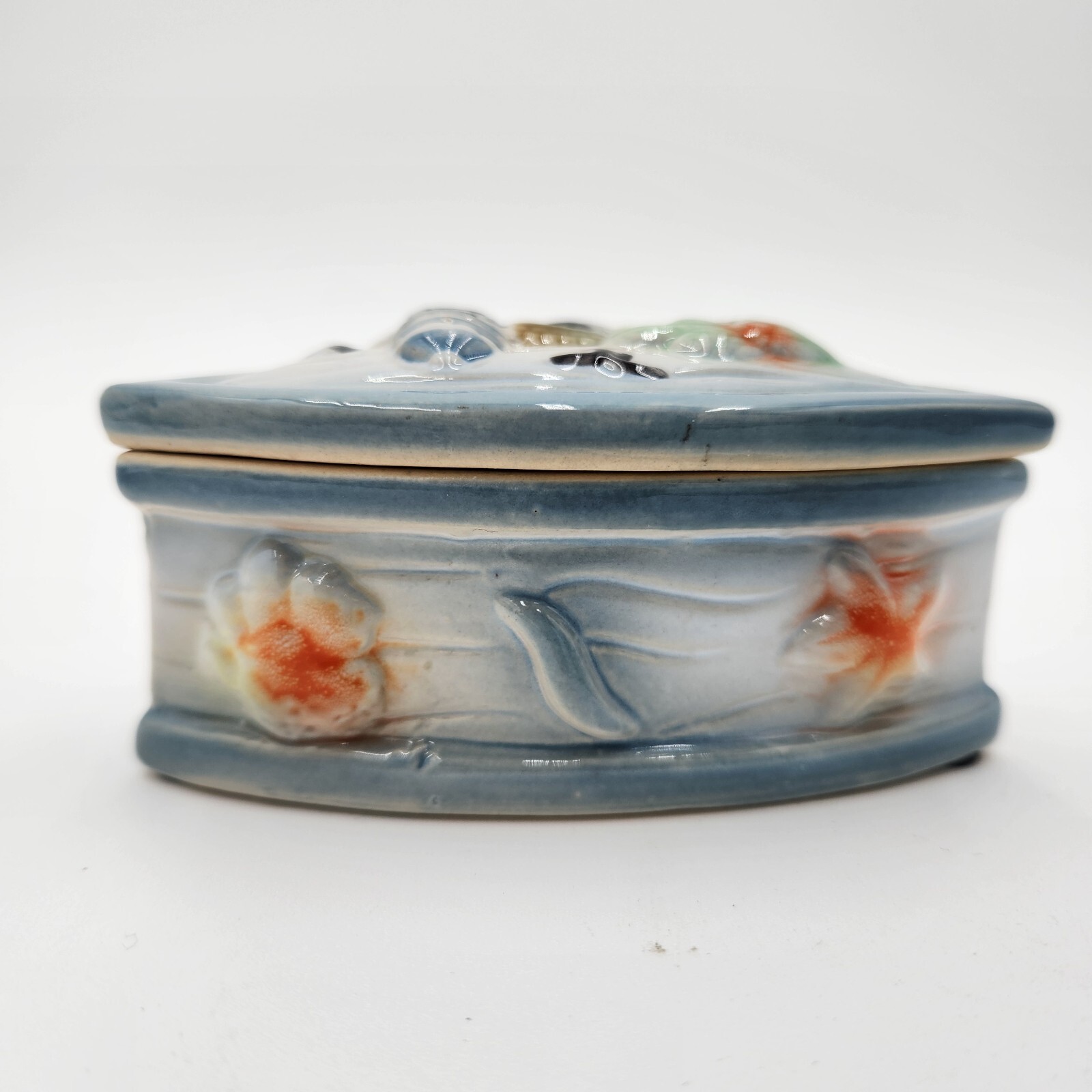 Vintage Ceramic Glazed Trinket Box Seashore Design