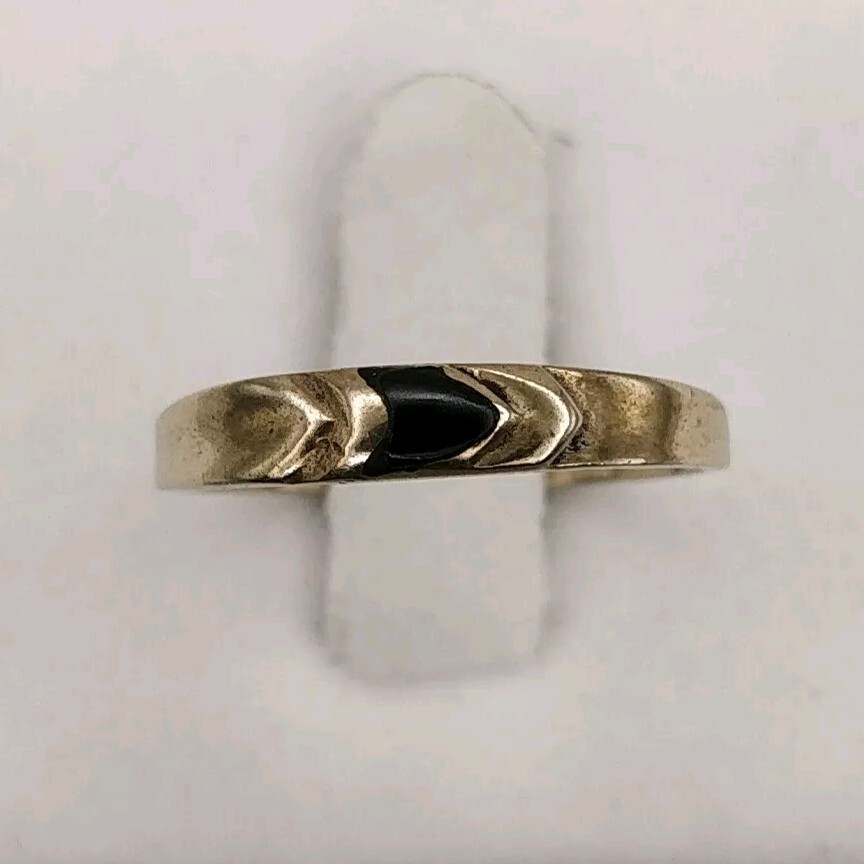 Antique Black Onyx Charm Ring UK Size P Handmade