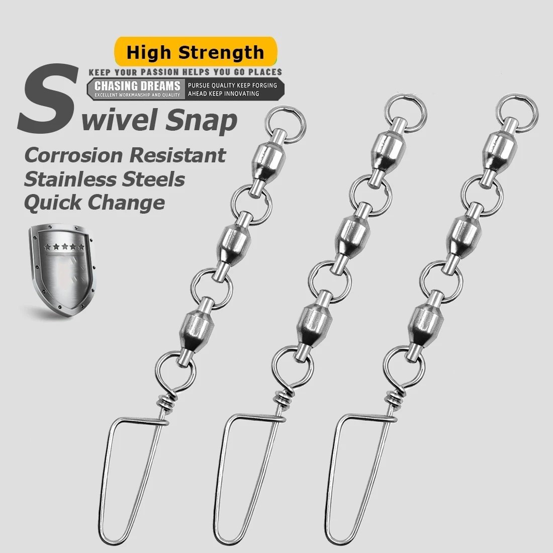 10pcs 3 Joint Ball Bearing Swivel Snap Swivel Connector sea Fishing Tackle
