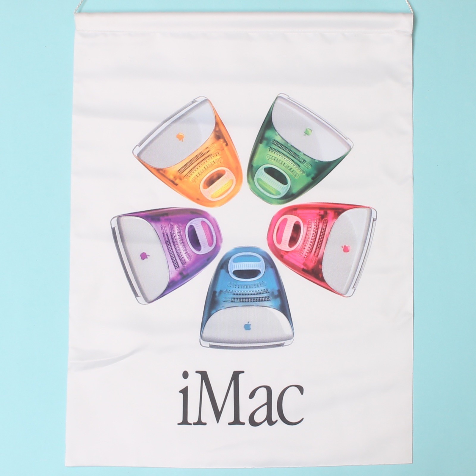 Vintage Promotional Coloured Apple iMac G3 Hanging Retail Banner Sign Flag Y2K