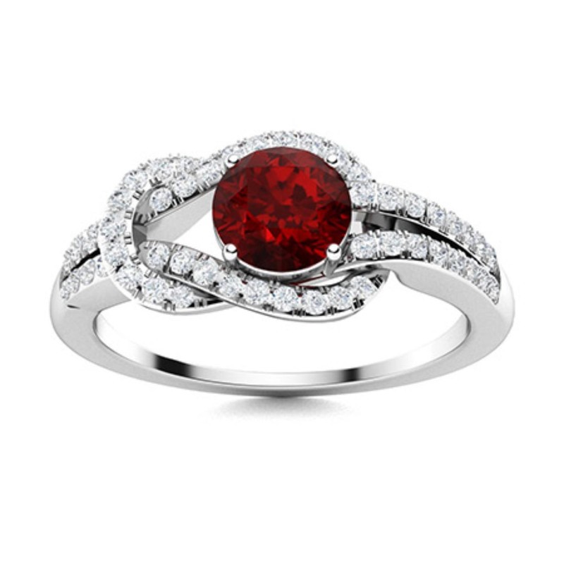 925 Silver Garnet Solitaire with Accents Womens day Ring Jewelry