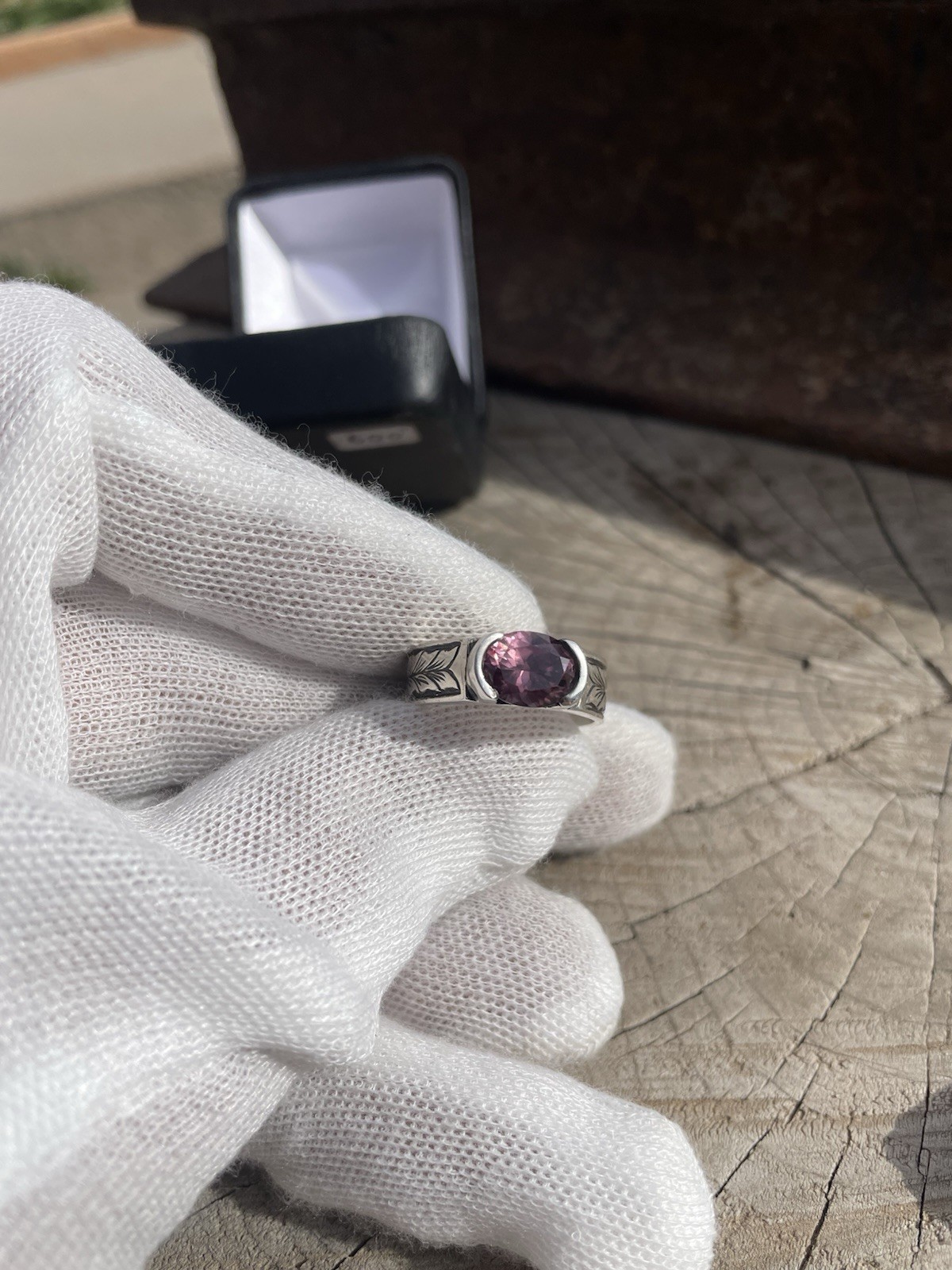 Handmade And Engraved Silver Ring With Zircon Size 9