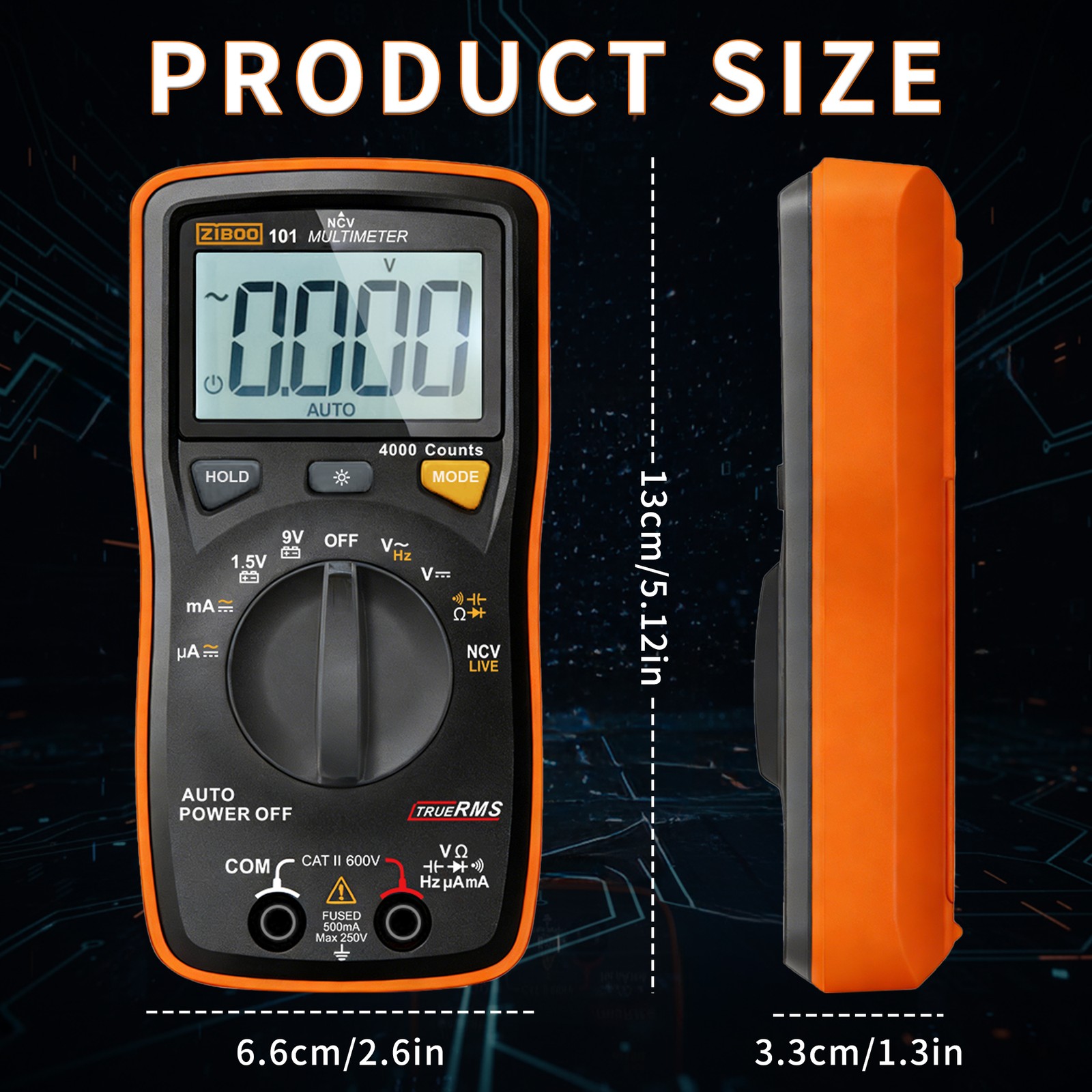 ZIBOO 101 Mini Digital Multimeter TRMS Pocket Multi Tester AC/DC Current NCV
