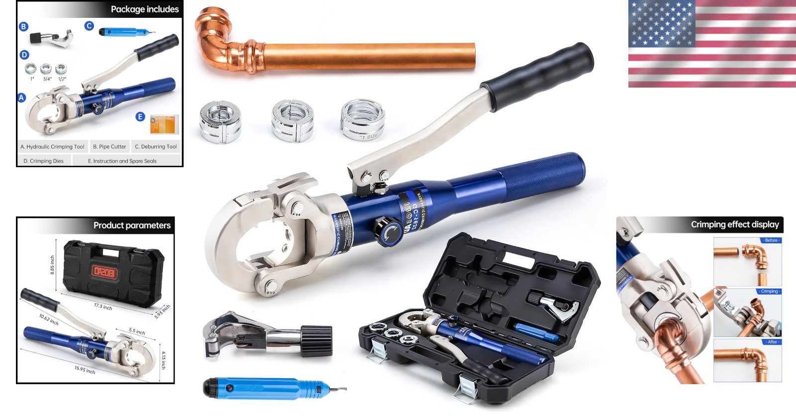 Copper Pipe Crimper Tool Set with Jaw Press Pliers