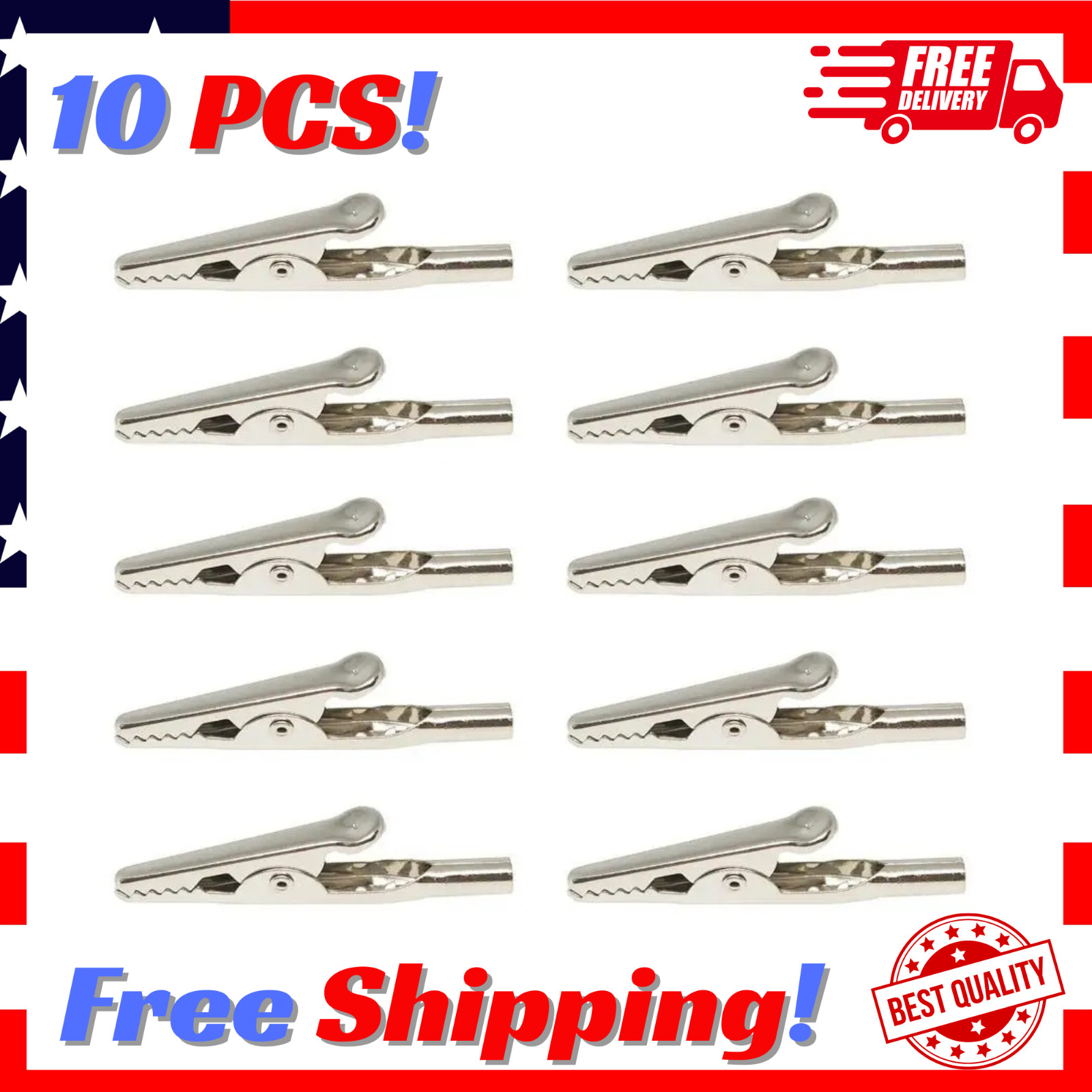 10-Pack 51mm Stainless Steel Alligator Clips for Electronic Testing