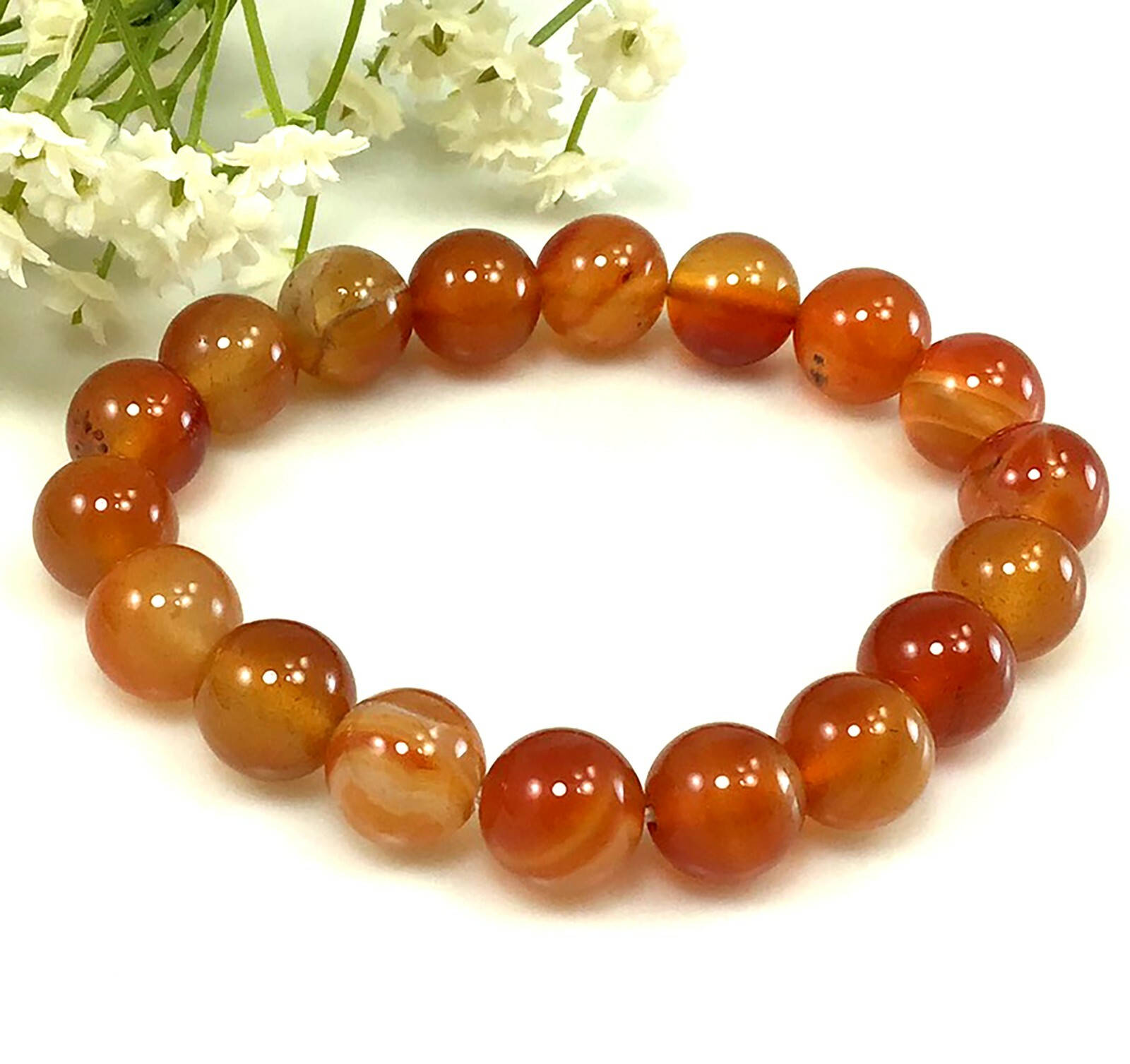 12mm Carnelian bead bracelet healing gemstone stretchy for women