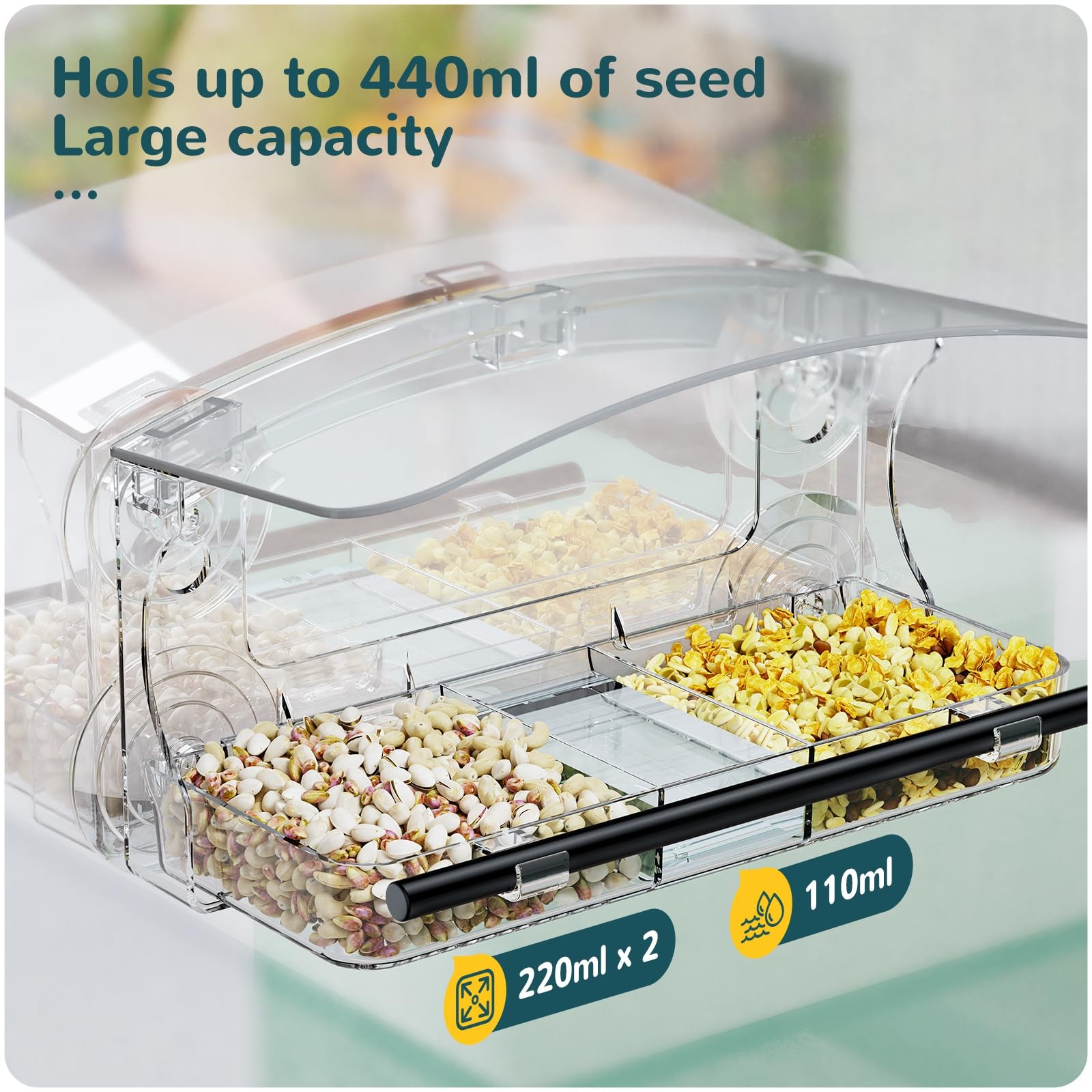 MrCrafts Window Bird Feeder with Strong Suction Cups, Clear 1Pcs, 1Pcs