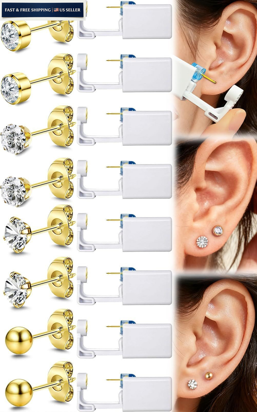 TKKUY 24 Pcs Ear Piercing Kit Disposable Gun 8 Self...