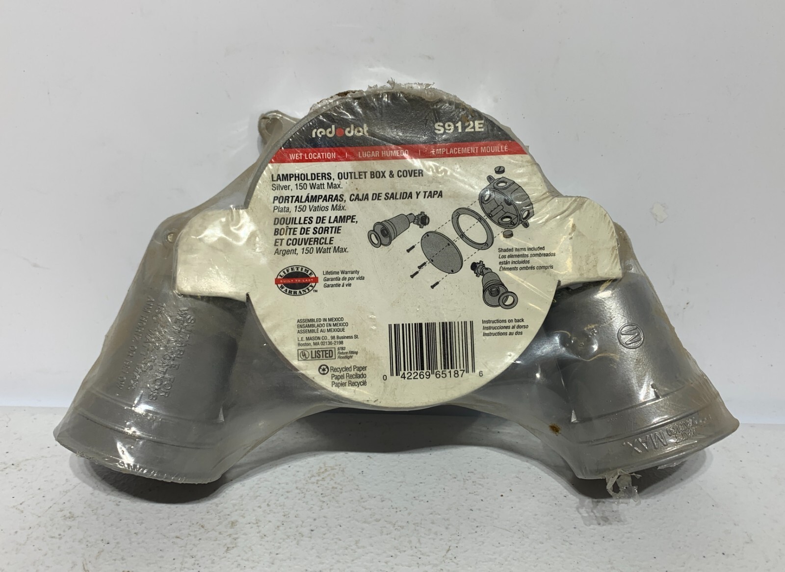 Red Dot S912E Lamp Holders Outlet Box & Cover Silver 150 Watts Max