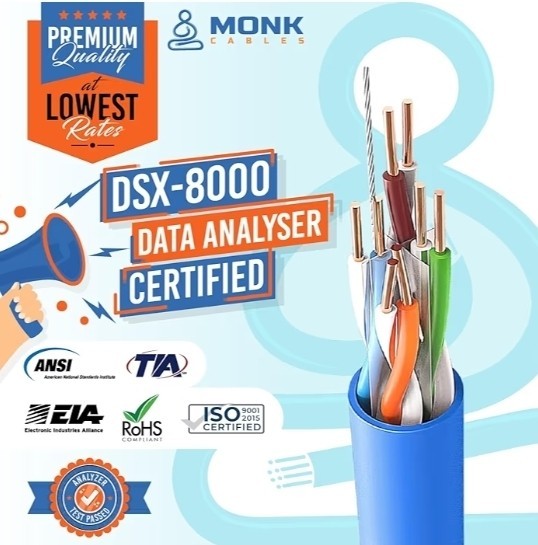 Monk Cables Cat6 Plenum Ethernet Cable 1000ft UTP 23AWG 550MHz Black