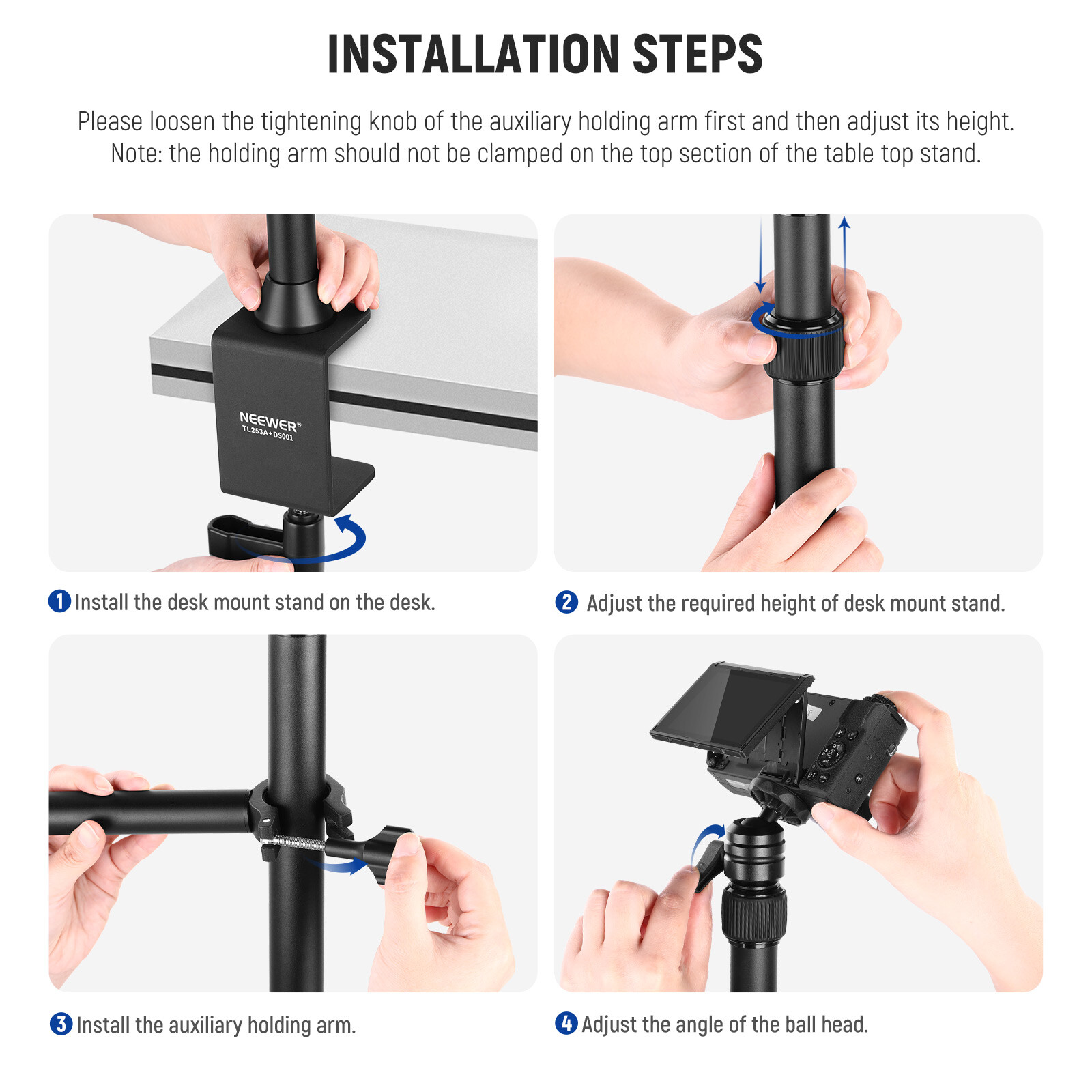 NEEWER Tabletop Overhead Camera Mount Stand&2 Section Telescopic Extension Arm