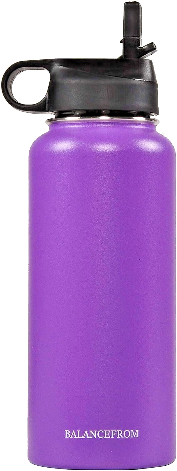 BalanceFrom 40 oz Water Bottle Wide Mouth Vacuum Insulated Lavender w/3 Lids NIB
