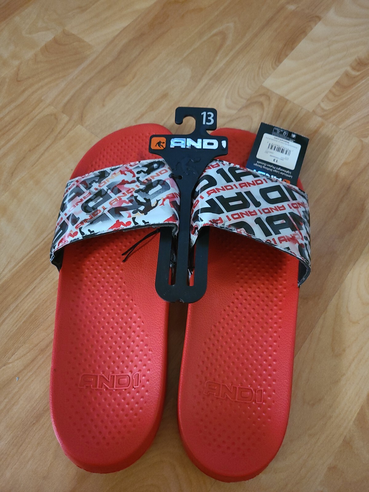 NWT AND1 Men's Lenticular Sport Slide Sandal in Red AND Black SZ 13