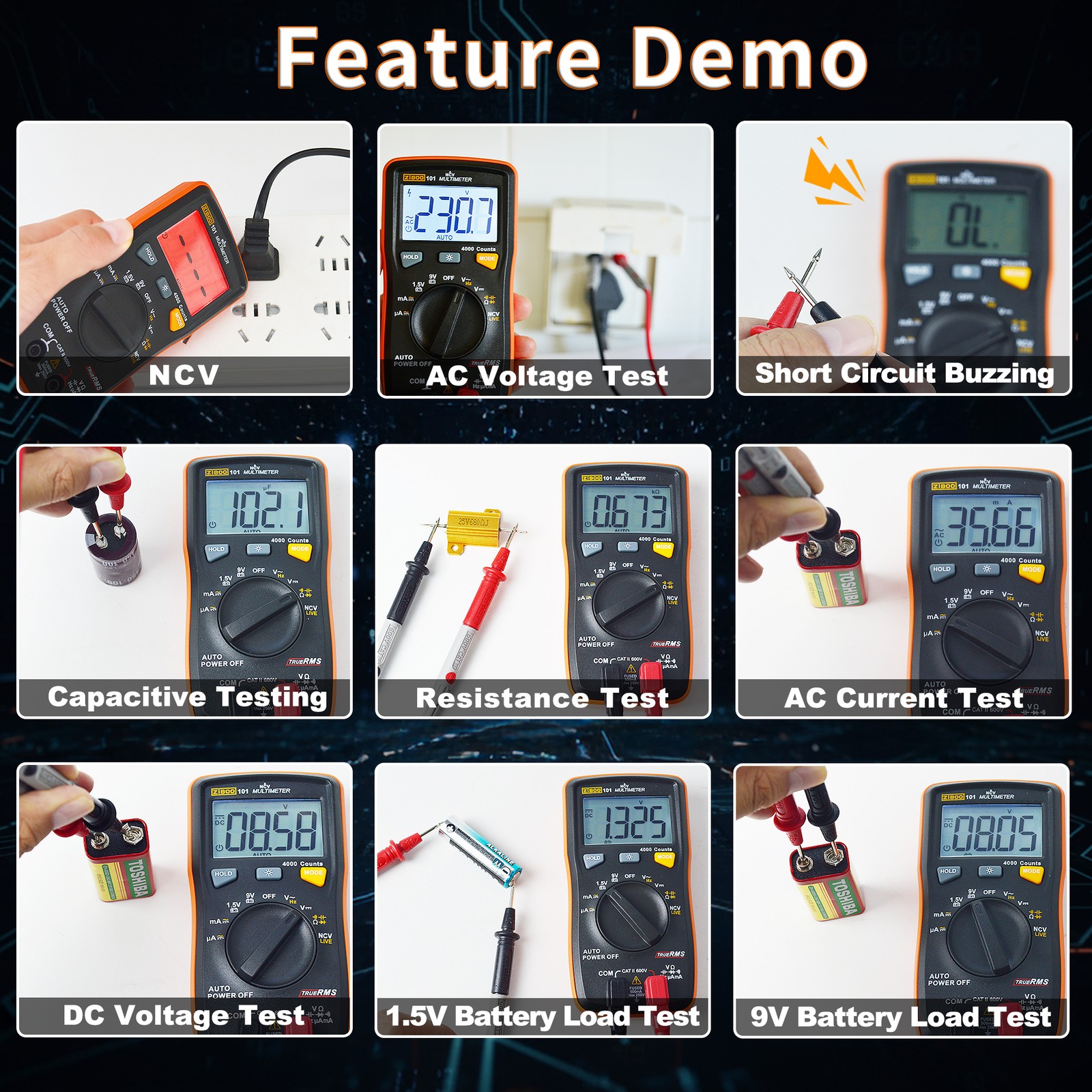 ZIBOO 101 Mini Digital Multimeter TRMS Pocket Multi Tester AC/DC Current NCV