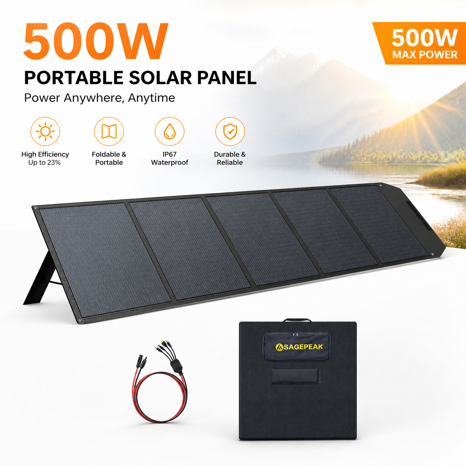 SAGEPEAK 500W Foldable Solar Panel Portable Monocrystalline RV Caravan Camping