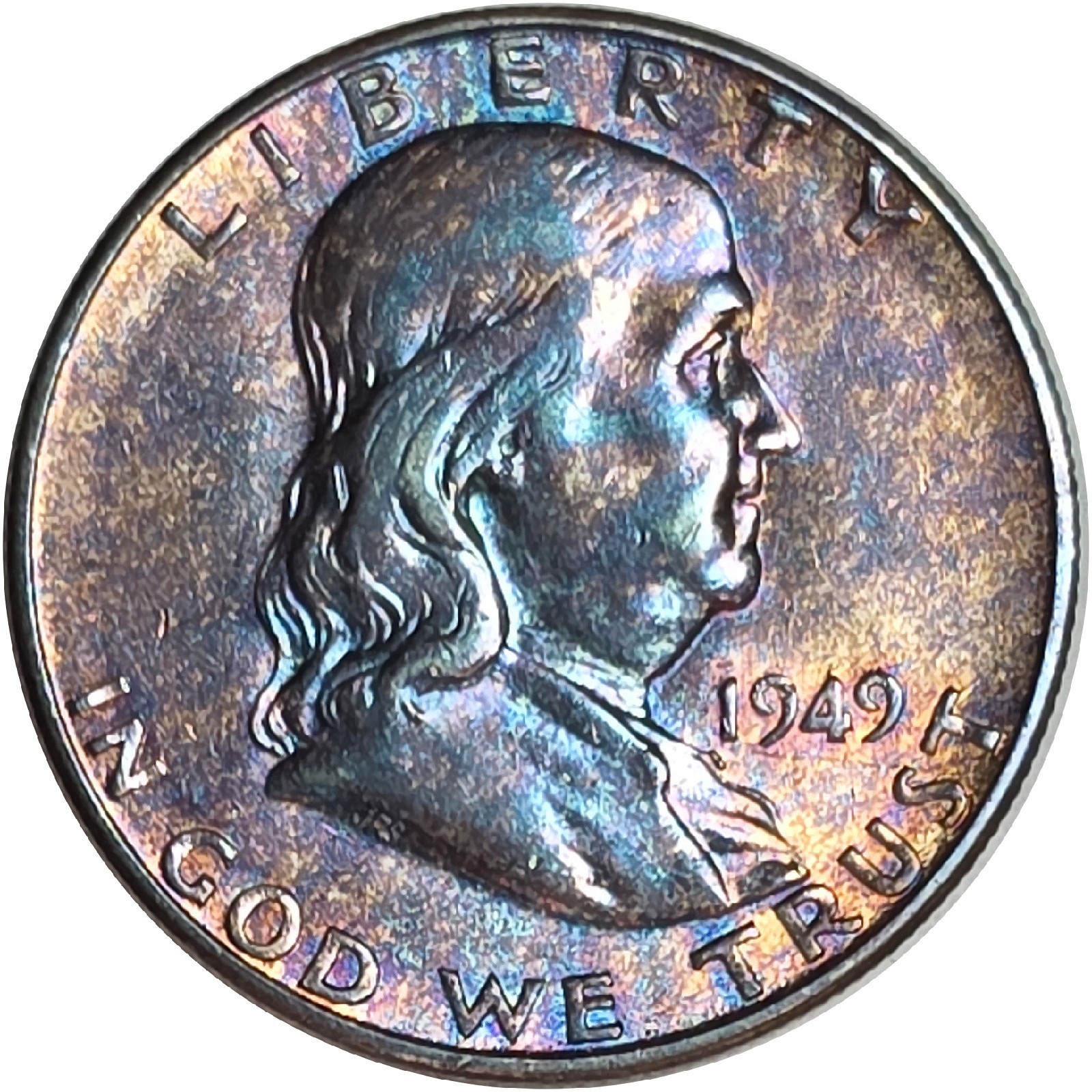 1949 S FRANKLIN SILVER HALF DOLLAR 50C US COIN KEY DATE MONSTER TONING MS BU UNC
