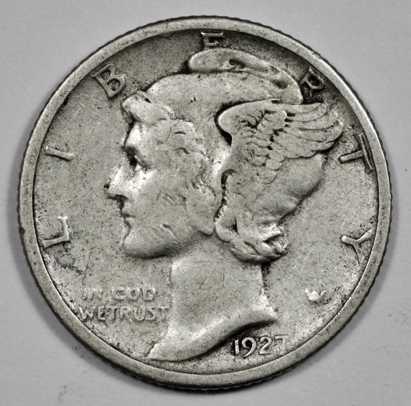 1927-s Mercury Dime.  10% Fully Separated Horizontal Band's.  Strong XF.  207550