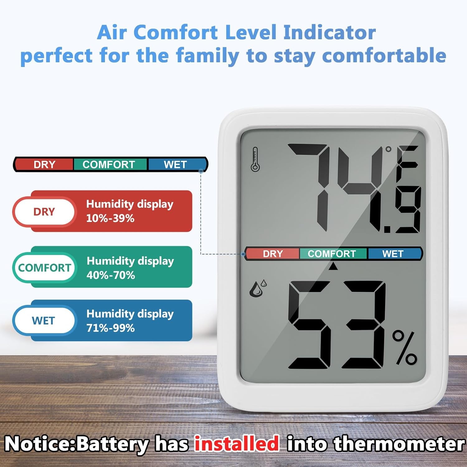 Digital Thermometer Hygrometer, Large LCD Screen Room Thermometer Temperature, W
