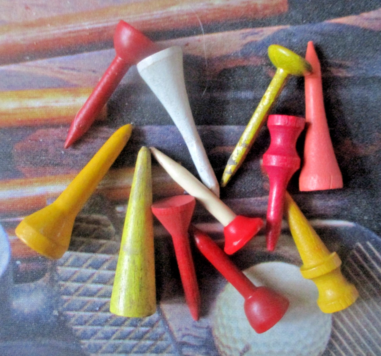 vtg - Golf tee lot - Assorted styles - Celluloid - Goblet - Funnel - Rite Hite