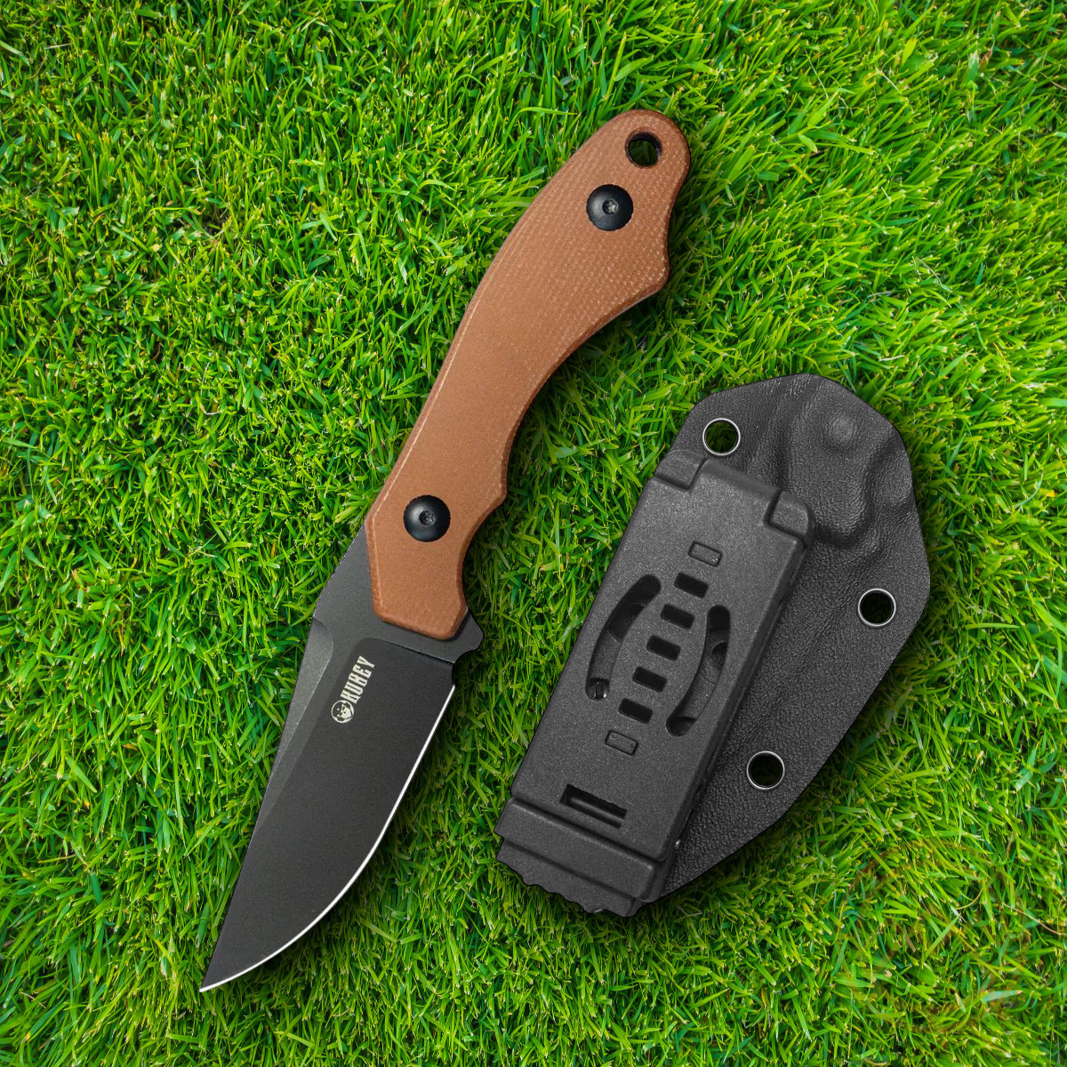 Kubey TLB II Fixed Knife 2.88" 14C28N Sandvik Steel Blade Brown Micarta Handle