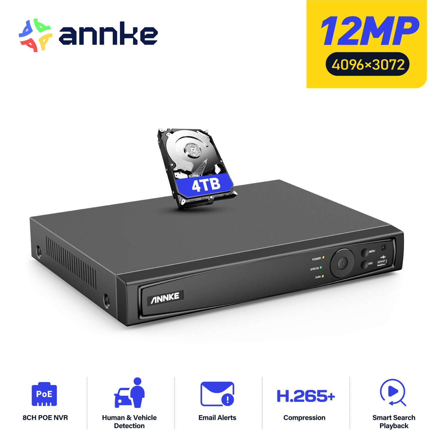 ANNKE 8CH 12MP 4K NVR POE IP Security Video Recorder H.265+ For Camera System