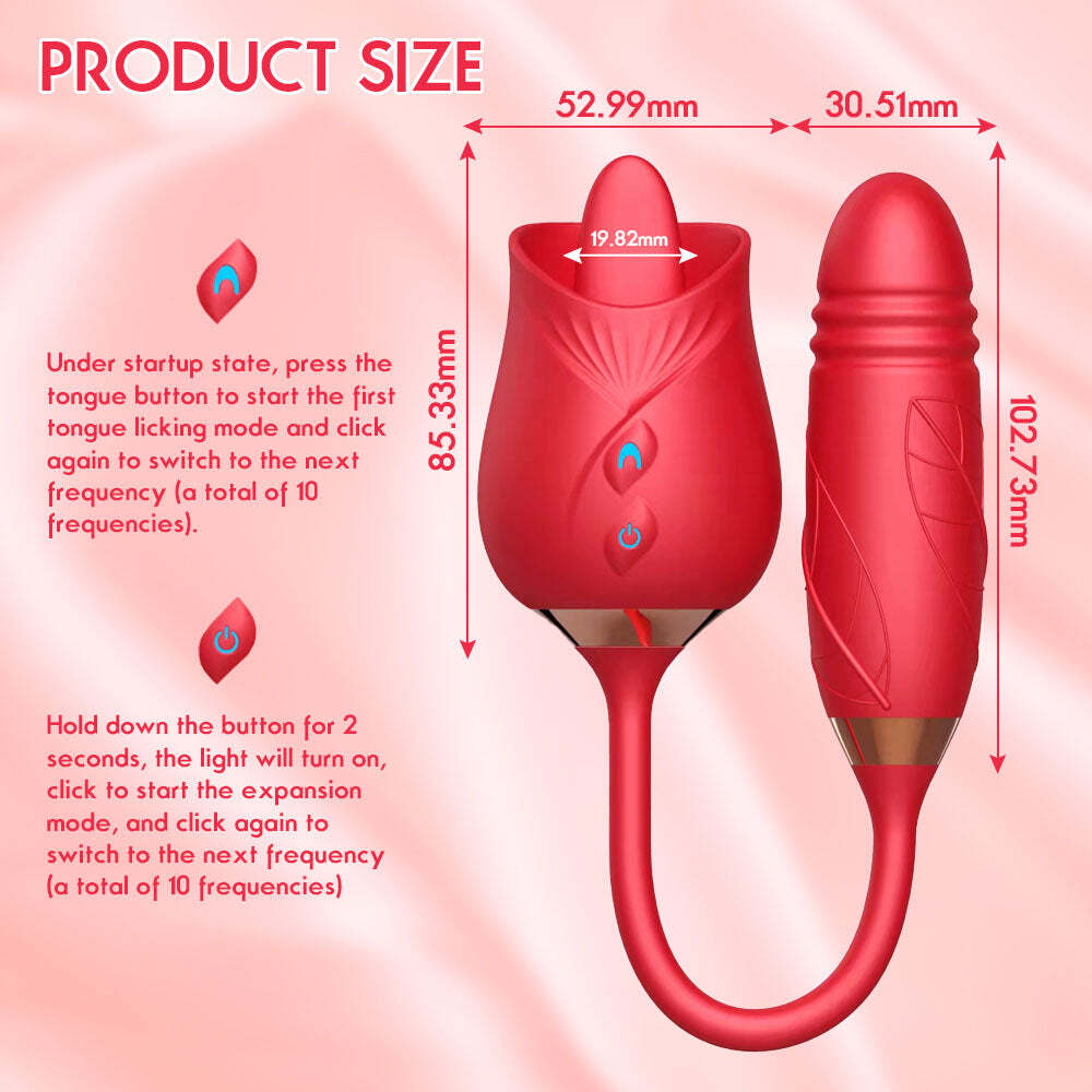 10 Speed Dual Rose Tongue Licking G-Spot Clitoral Telescopic Vibrator