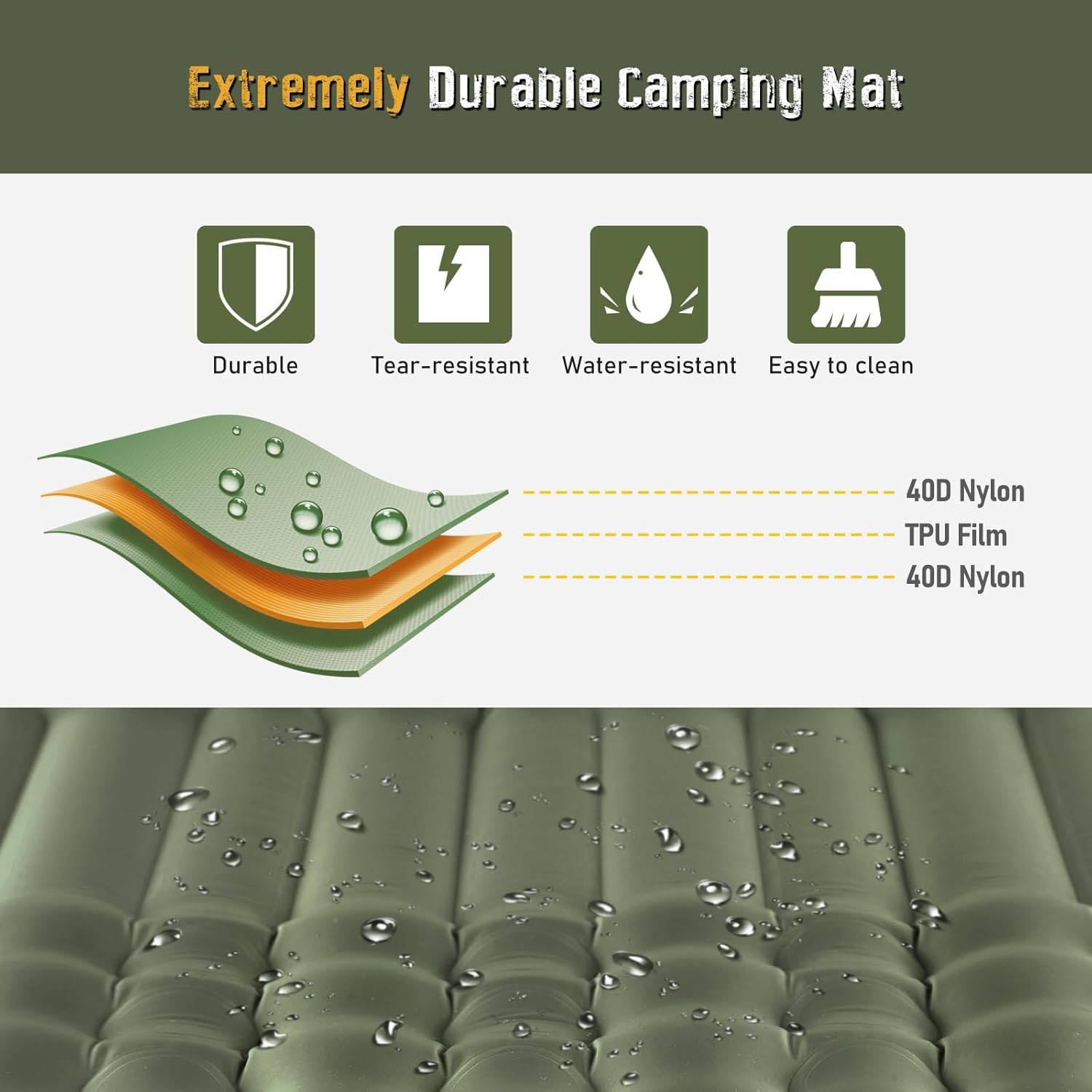4" Thick Single Sleeping Pad for Camping, Fast Inflating Camping Pad w/ Pillow