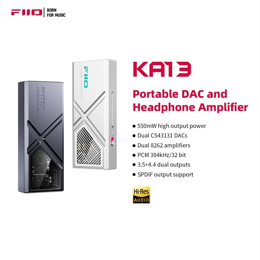 FiiO KA13 DAC HiFi Lossless Balanced DSD256 Decoding Headphone Amp (Black)