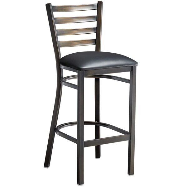 10 PACK Distressed Copper Ladder Back Metal Restaurant Barstool With Black Vinyl
