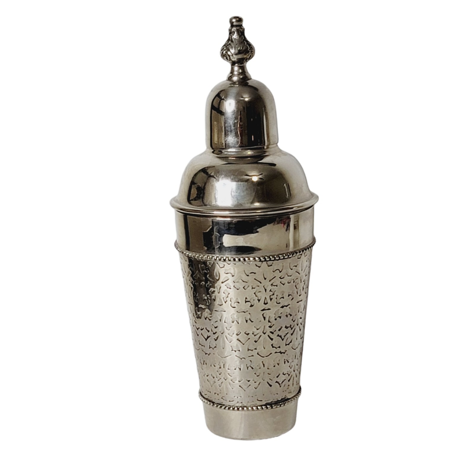 Ornate Barware Silver Tone Metal Cocktail Shaker Mixer Made In India 3 Pc Finial
