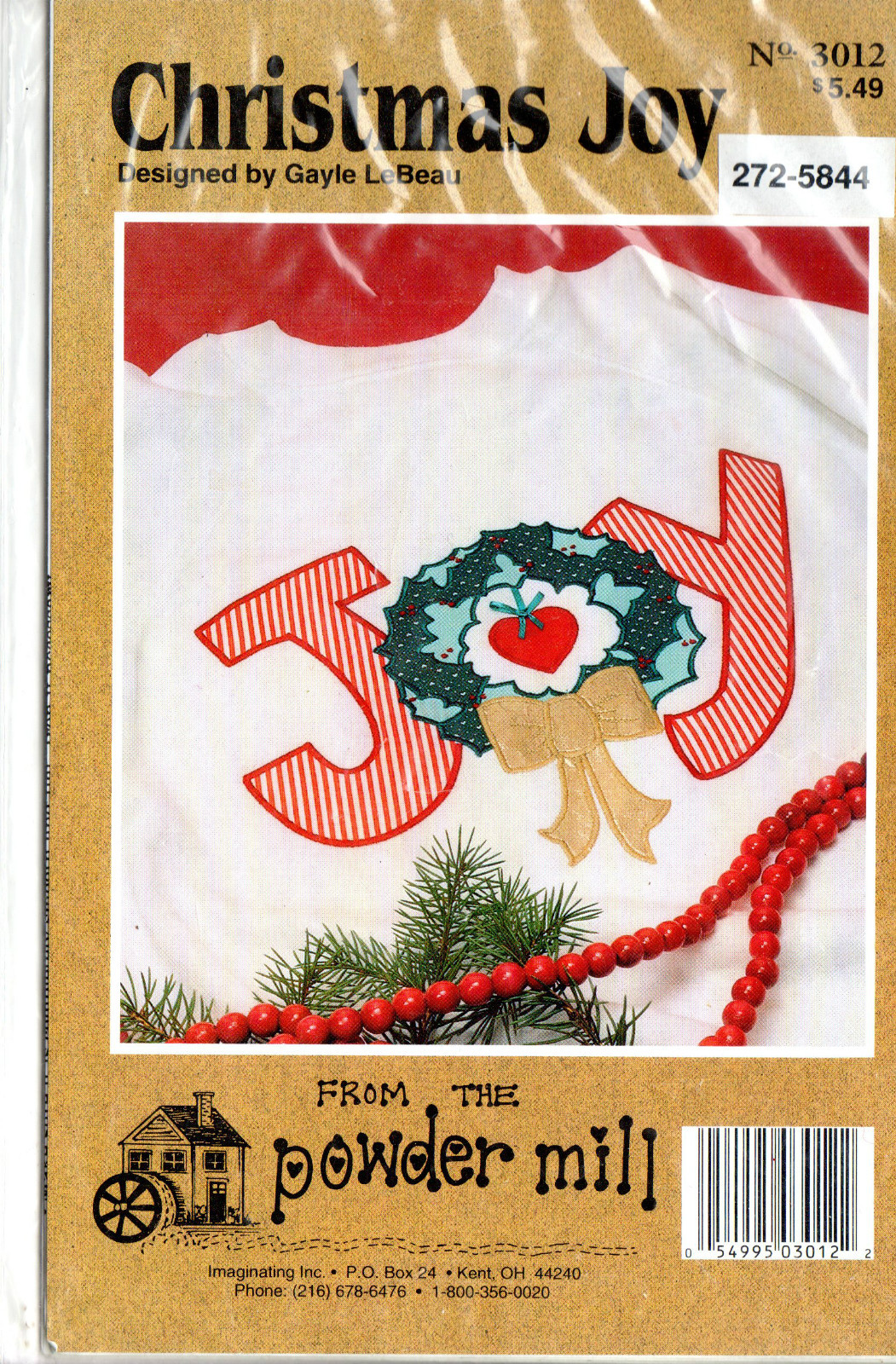 ©1994 UNCUT From the Powder Mill Applique Sewing Pattern # 3012 "Christmas Joy"