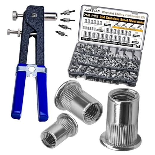 750 PCS 304 Rivet Nut Tool Kit - Stainless Steel - 304 Nut Combination