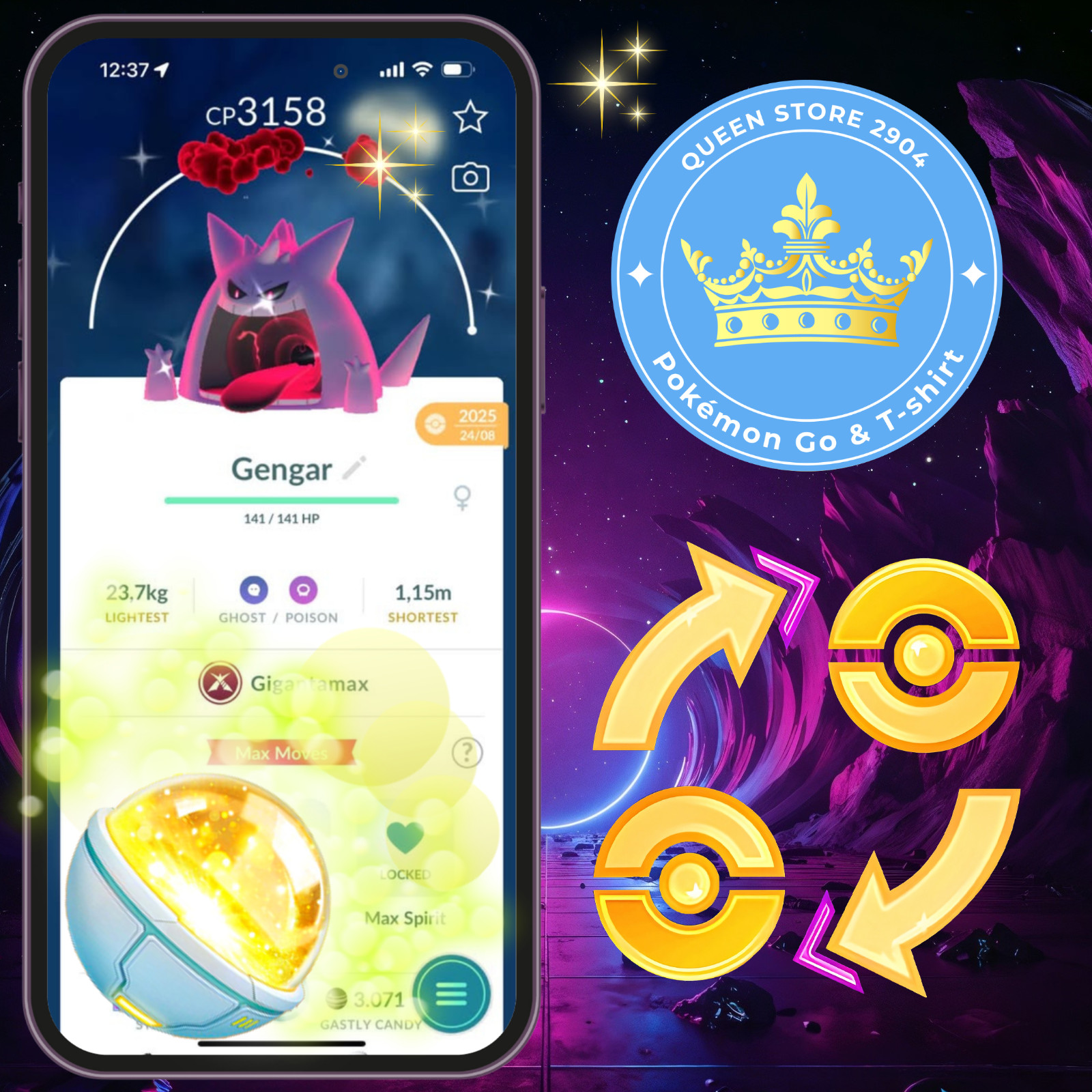 PTC GO —TRADE — Pokémon Shiny Gigantamax Gengar Level 50 —Digital♻️
