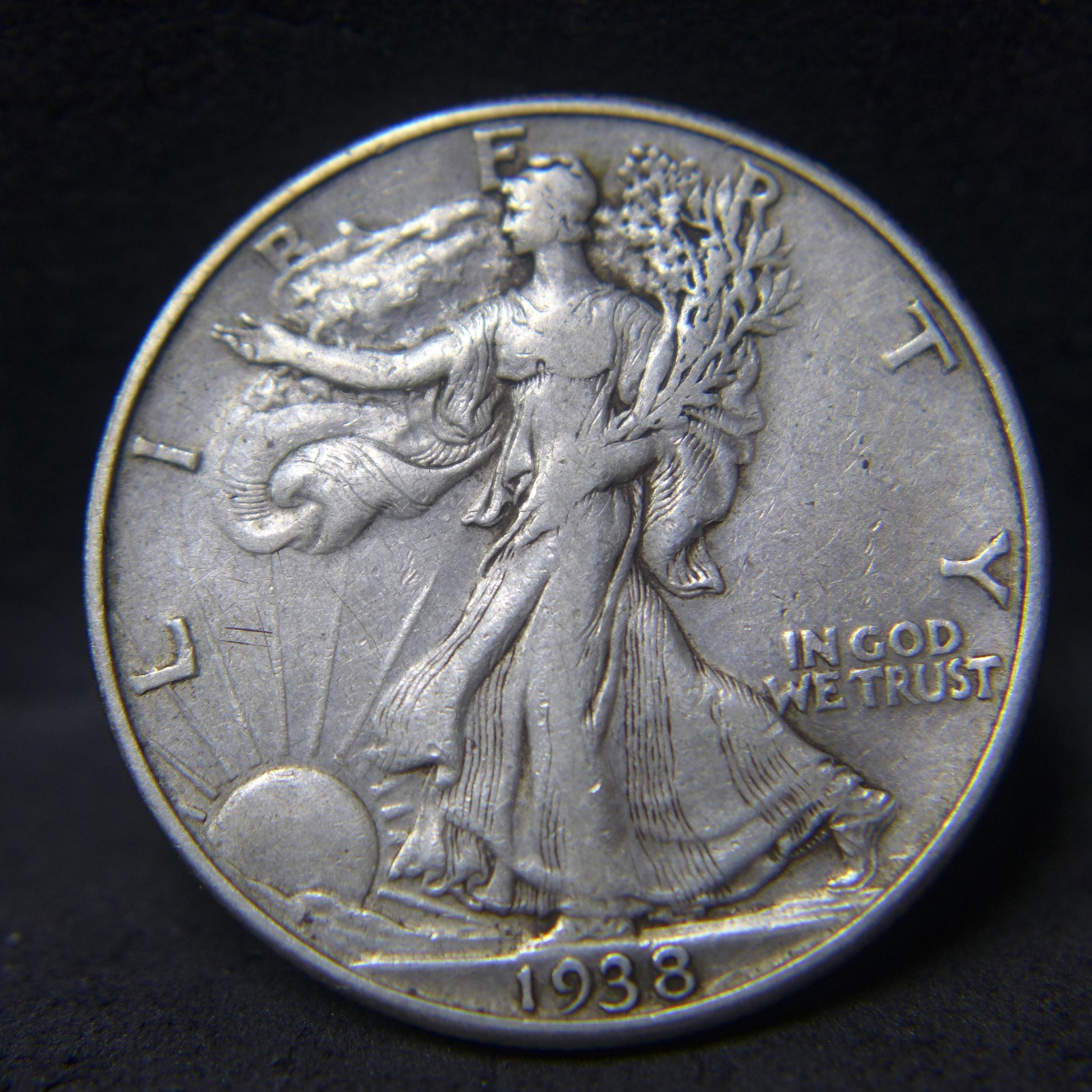 1938-D 50C Walking Liberty Half Dollar, KEY DATE! CH VF, light old scratch rev