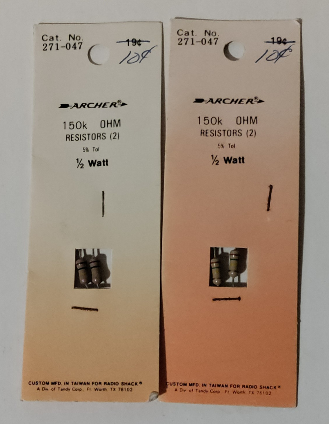 Vintage Archer Radio Shack 271-047 Resistors 150k ohm 5% 1/2 Watt NOS 2 Packs