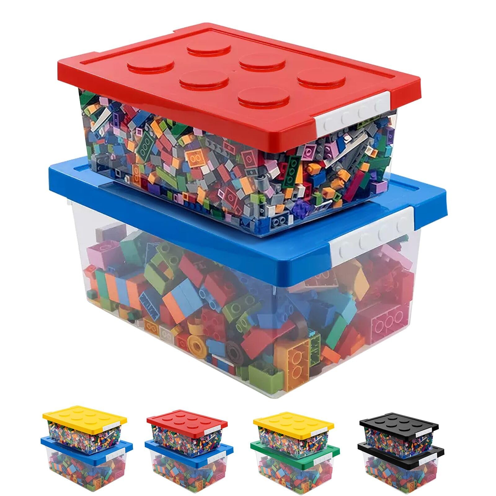 Plastic Storage Bins with Lids - Stackable Storage Organizer Set of 2, Chests...