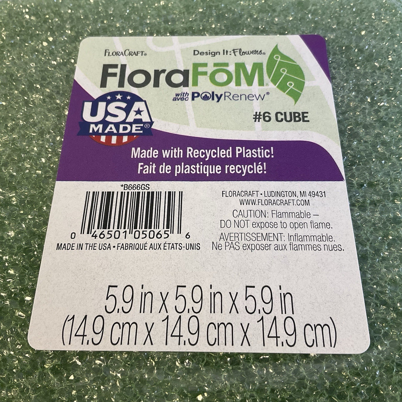 FLORAFOM #6 Green Craft Foam Square. 6” Cube. NEW.