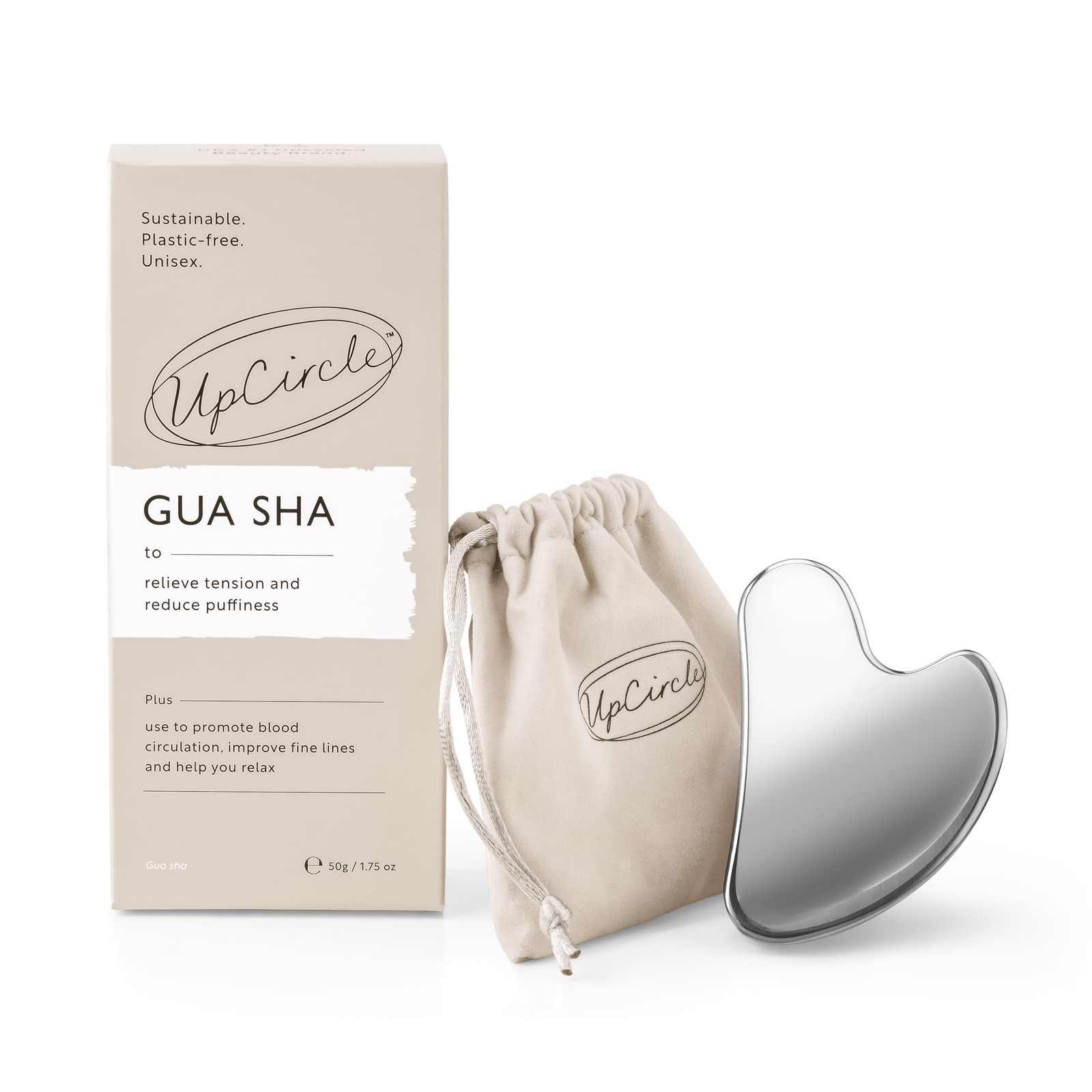 UPCIRCLE Gua Sha Facial Tool - Relieves Tension, Aids Lymphatic Beige