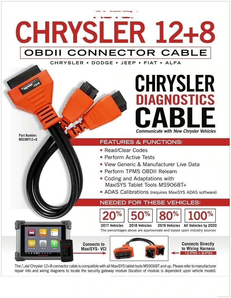 FCA 12+8 Adapter Cable Bypass For Chryslers Security Autel Module Universal