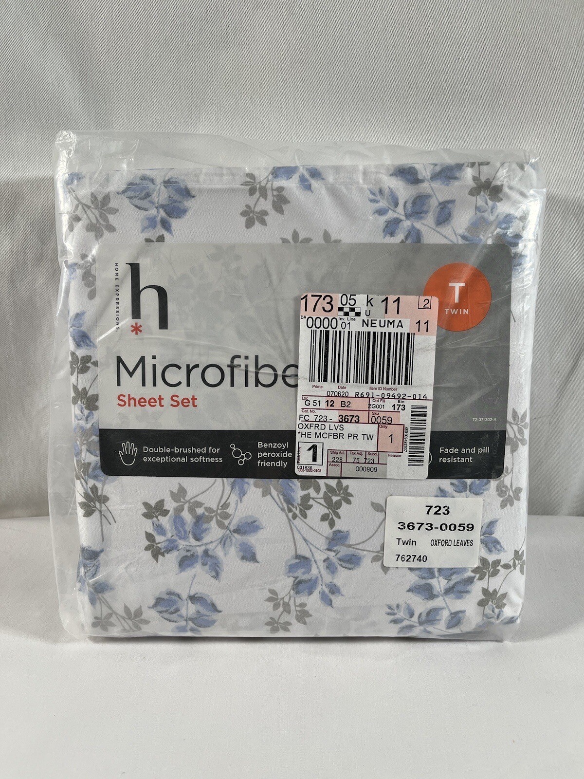 NEW Microfiber Sheet Set Twin Home Expressions Oxford Leaves