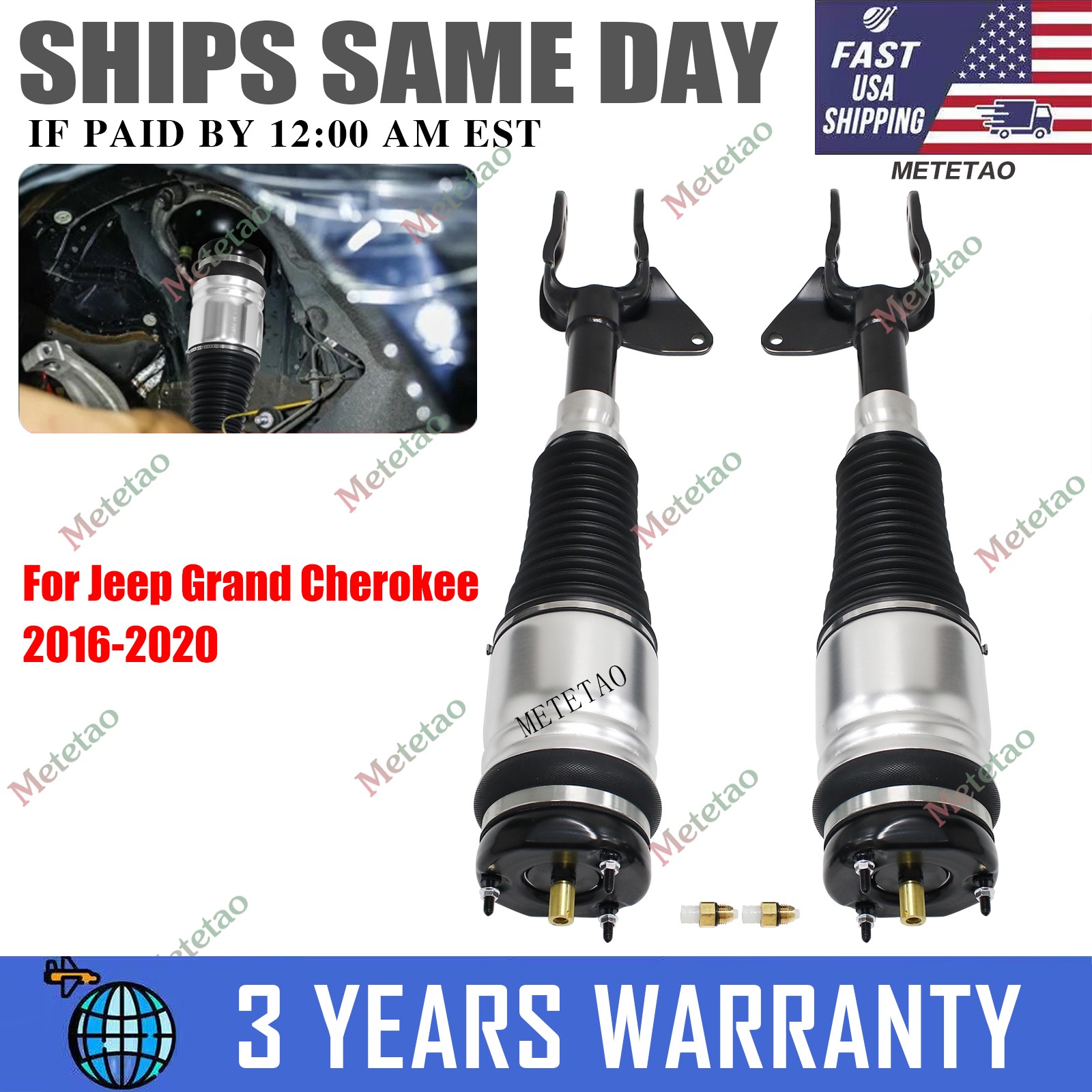 Pair Front Air Suspension Shock Struts fits 2016-2020 Jeep Grand Cherokee