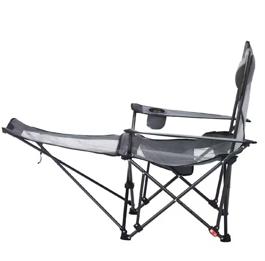 Portable Reclining Camping Chair for Adults Heavy Duty Gray Foldable