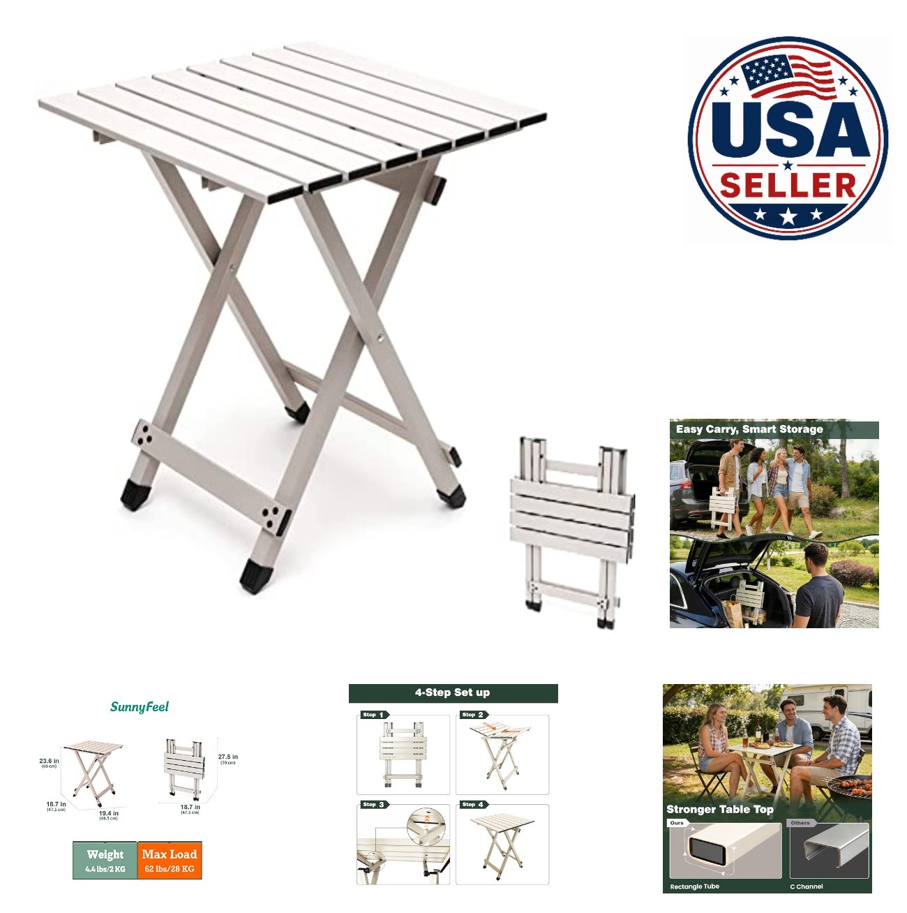Folding Camping Table 24 Inch Aluminum 62 Lbs Capacity Portable Picnic Cooking