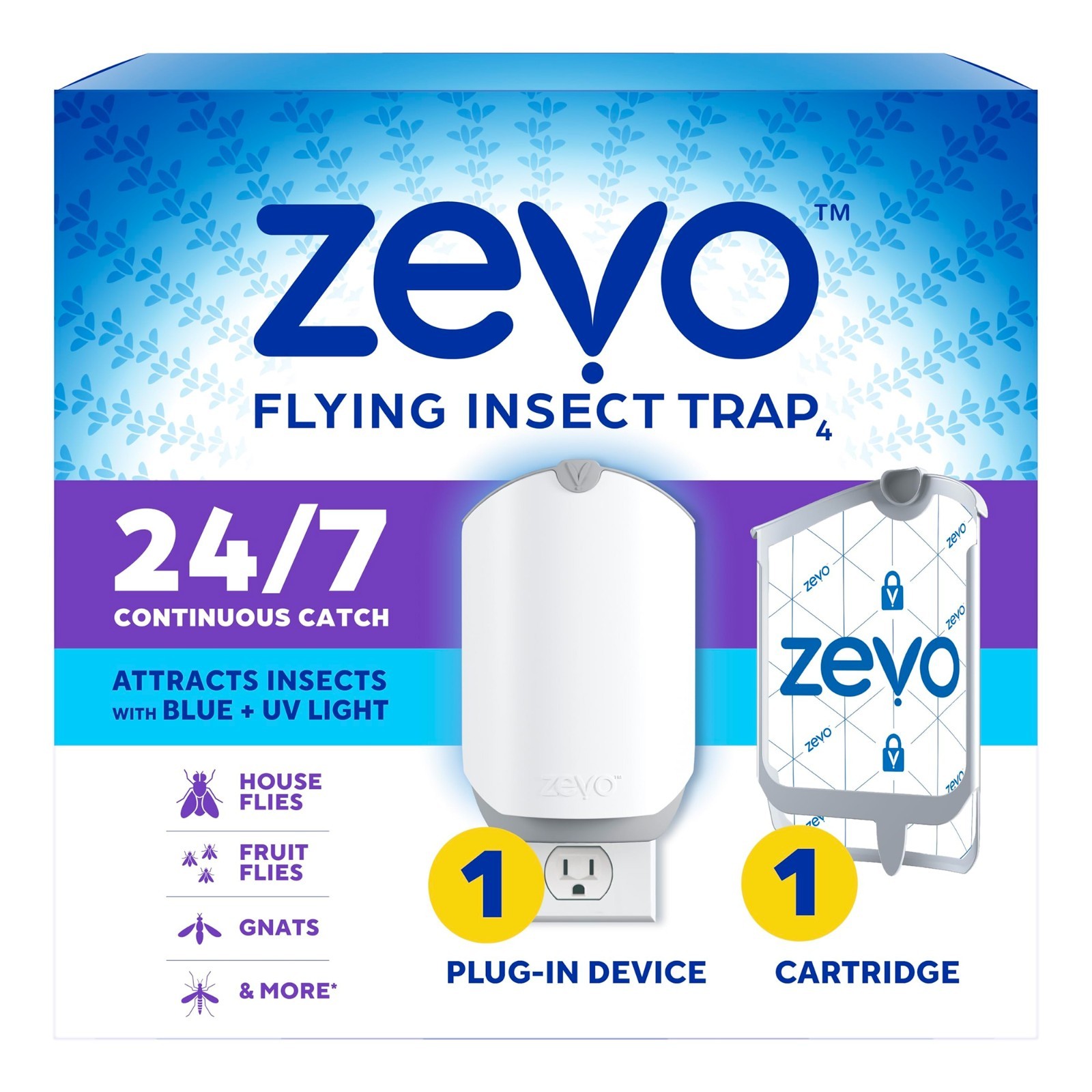 Zevo Indoor Fly Trap Light Plug-In (1 Device & 1 Refill Cartridge) Flies Gnats