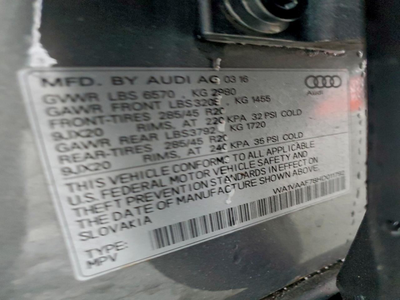 Q7 AUDI 2017 Glove Box 4939780