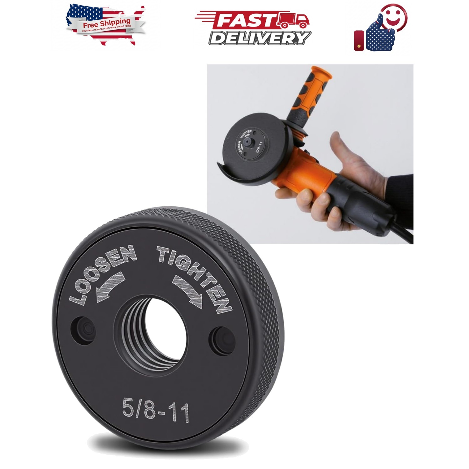 Self Locking Flange Nut No Wrench Required for 4.5" & 5" Angle Grinders, Meta...