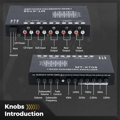 7-Band Car Audio Equalizer with Subwoofer Outputs, Adjustable EQ for Amplifier