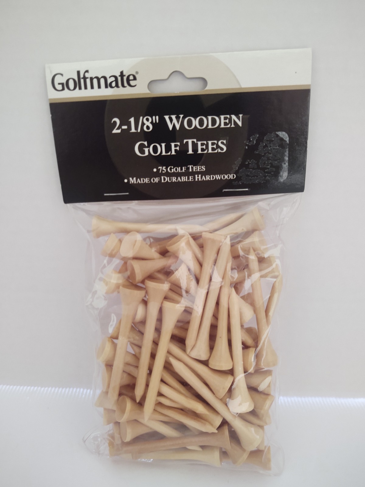 Golfmate 2-1/8" Wooden Gold Tees 75 Pieces Durable Hardwood (New/Sealed)