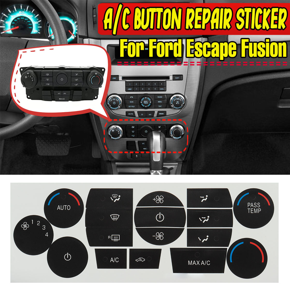 For Ford Escape Fusion Heater AC Climate Control Button Repair Decal Stickers